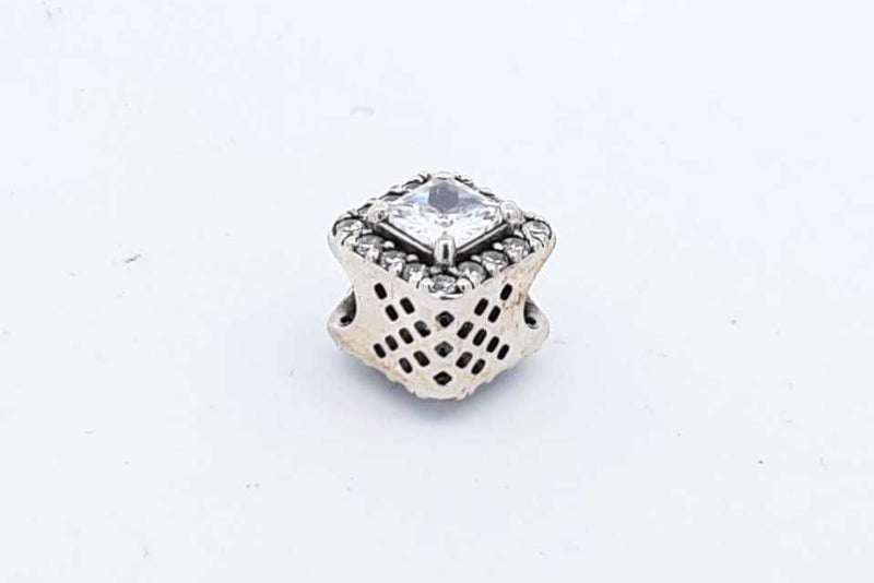 Pandora Sterling Silver Square Sparkle Halo Charm 2.5 Grams Eb0924rdu