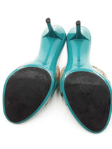 Gucci Gg Monogram Canvas & Turquoise Heels Size 9 Eb1225exdu