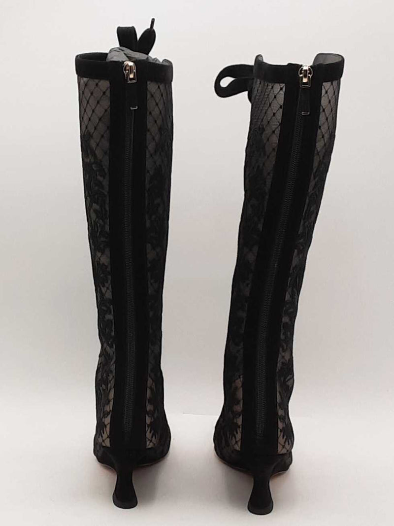 Dior Embroidered Mesh Suede Naughtily-d Knee Boots Black Size 37 Aa1125wzxsa