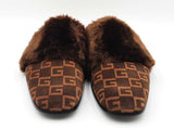 Gucci Lawrence Mules In Gg Monogram Suede & Faux Fur Size 12 Fw0926lxzdu