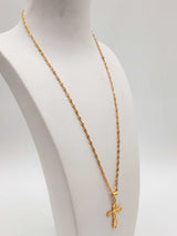 21k Yellow Gold 19.1g Cross Pendant Singapore Twist Chain 20 In Do0824exzde