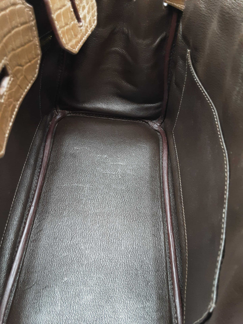 Hermes Birkin 30 Matte Brown Green Crocodile Gold Handbag Do0625wprxzde