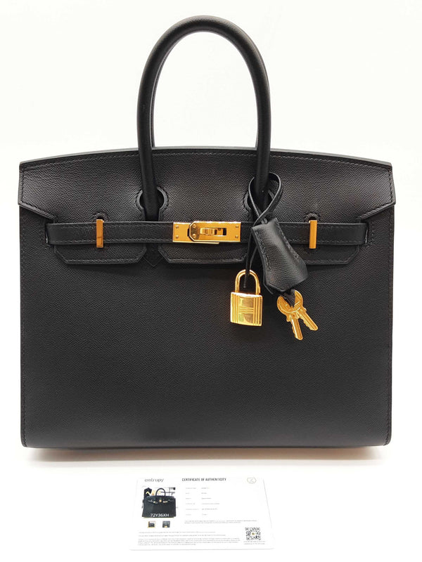Hermes Birkin 25 Noir Black Epsom Gold Hardware Handbag Do0325olzxzde