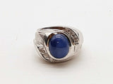 Blue Star Sapphire 14k White Gold 8.3g Ring Size 6.75 Do0726ixzde