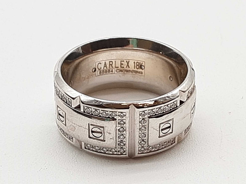 Crown Ring Carlex G2 Diamonds 18k White Gold 20.3g Band Ring Size 9.5 Do0525lxzxde