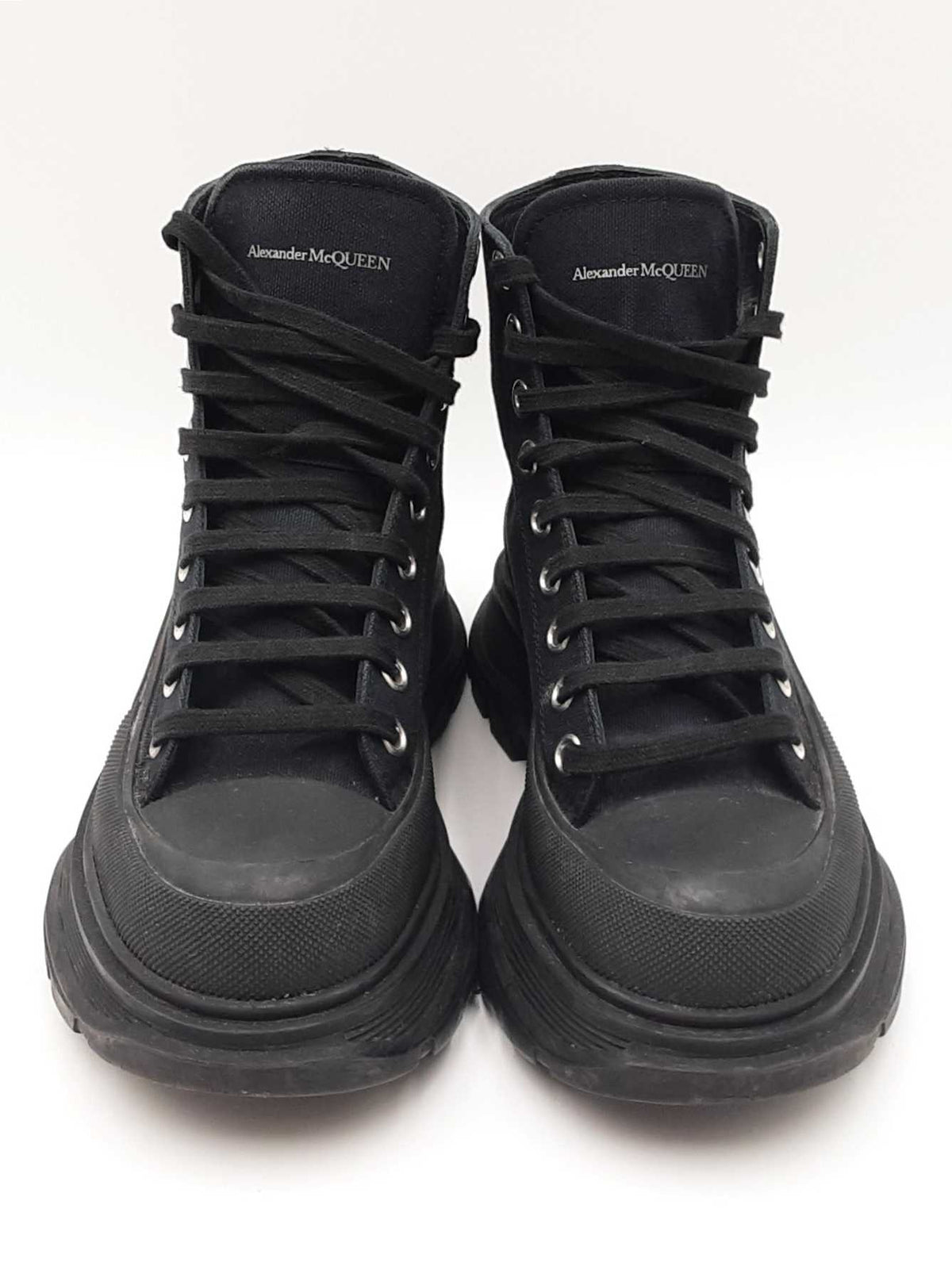 Alexander Mcqueen Tread Slick Black Canvas Lace Up Boots Size Us