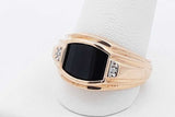 10k Yellow Gold Onyx Inlay & Diamond Accent Ring 5.5 Grams Size 10.75 Eb426orxsa