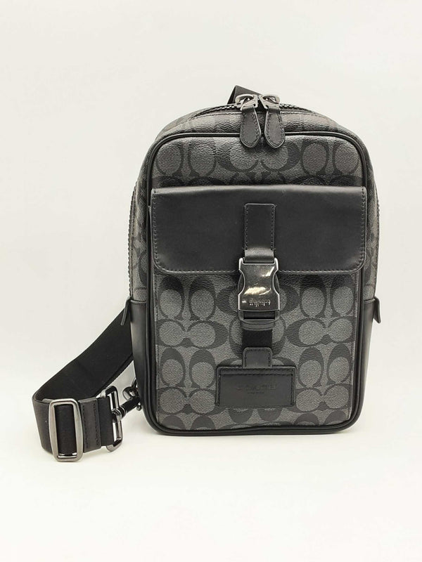 Coach Track Pack In Charcoal & Black Signature Coated Canvas Fw1124crsa