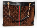 Gucci 537219 Rajah Brown Gg Velvet Web Large Tote Bag Do0425ixzde