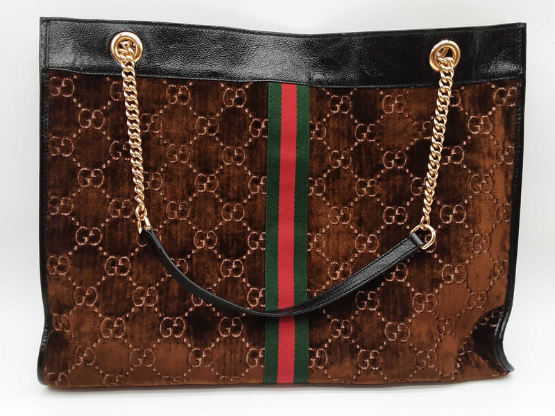 Gucci 537219 Rajah Brown Gg Velvet Web Large Tote Bag Do0425ixzde