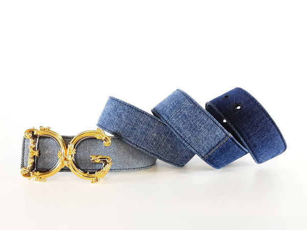 Dolce & Gabbana Dg Girls Belt In Denim And Barocco Buckle Size 85/34 Fw1125orxde