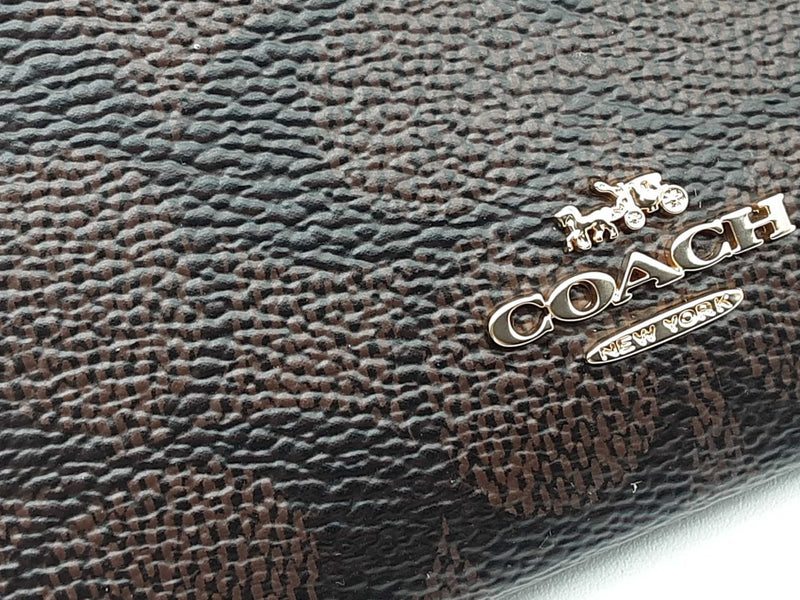 Coach Mini Skinny Brown Signature Coated Canvas Id Case Do0325orde