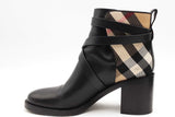 Burberry Check & Black Leather Heel Ankle Boots Size 40 Eb0626lxzsa