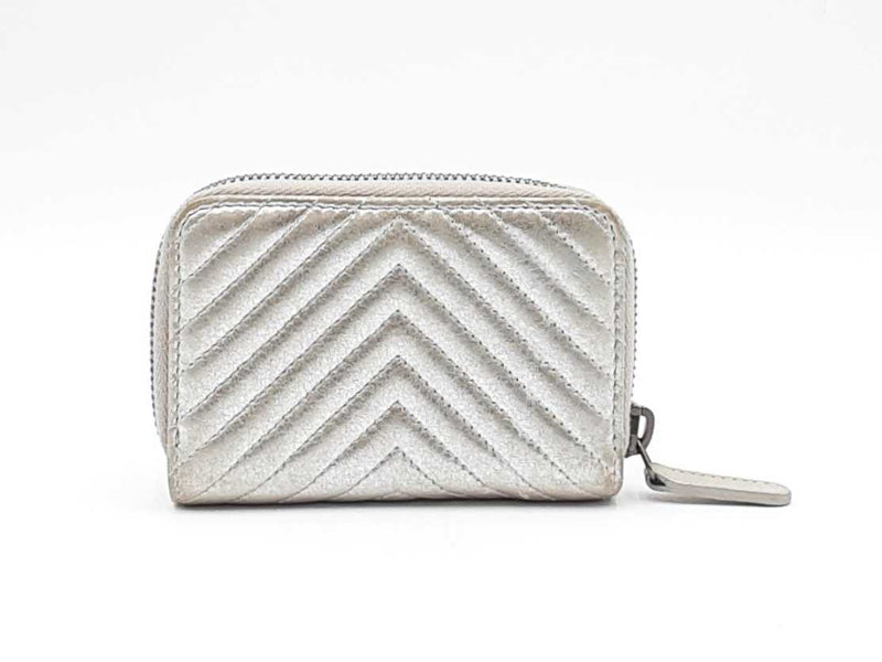 Chanel Metallic Lambskin Chevron Quilted Zip Coin Wallet Fw0225lcrdu