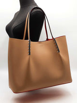 Christian Louboutin Cabarock Spiked Large Tote Bag In Taupe Leather Fw1125wordu