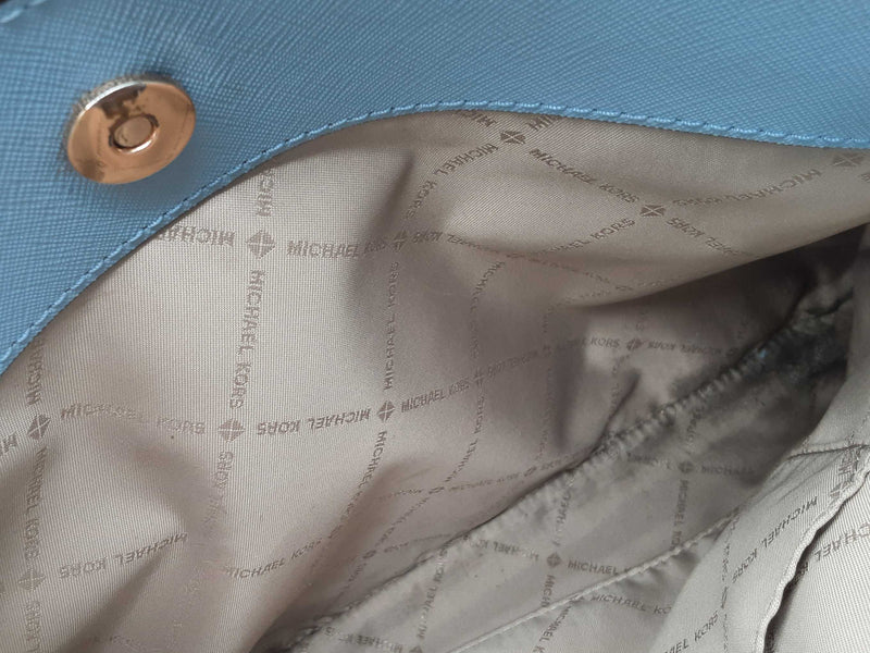 Michael Kors Lynn Brown Signature Blue Saffiano Crossbody Satchel Do0225rxde