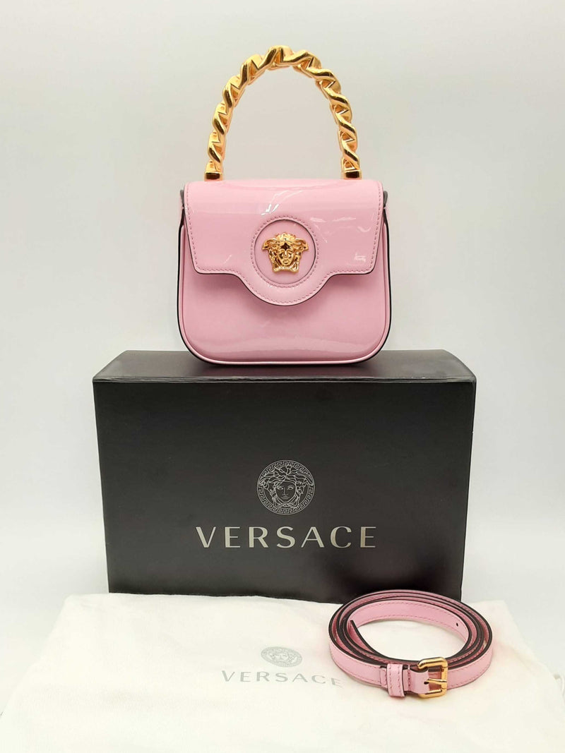 Versace La Medusa Mini Bag In Pink Patent Leather Fw1124cxzsa