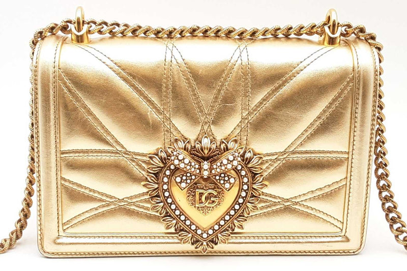 Dolce & Gabbana Gold Metallic Quilted Leather Devotion Shoulder Bag Eb0325ixzsa