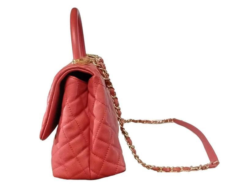 Chanel Red Caviar Large Coco Top Handle Red/ Handbag Jg0807rzxzmia