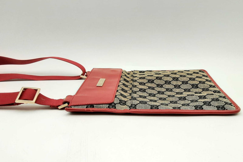 Gucci Monogram Canvas & Red Leather Messenger Crossbody Bag Eb1024lxzsa