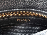 Prada Logo Hobo Bag In Black Vitello Phenix Leather & Striped Strap Fw1225ixzdu