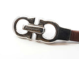 Salvatore Ferragamo Double Gancini Silver-tone & Leather Bracelet 7.5 Inch Fw0926ezdu