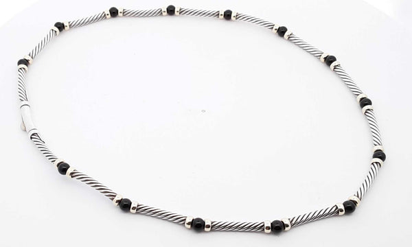 David Yurman Sterling Silver & Onyx Cable Necklace 19.93 Grams 14 In Eb0224orxsa