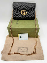 Gucci Marmont Quilted Black Leather Wallet On Chain Eb0524cxzdu