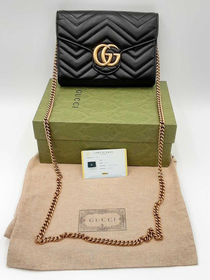 Gucci Marmont Quilted Black Leather Wallet On Chain Eb0524cxzdu