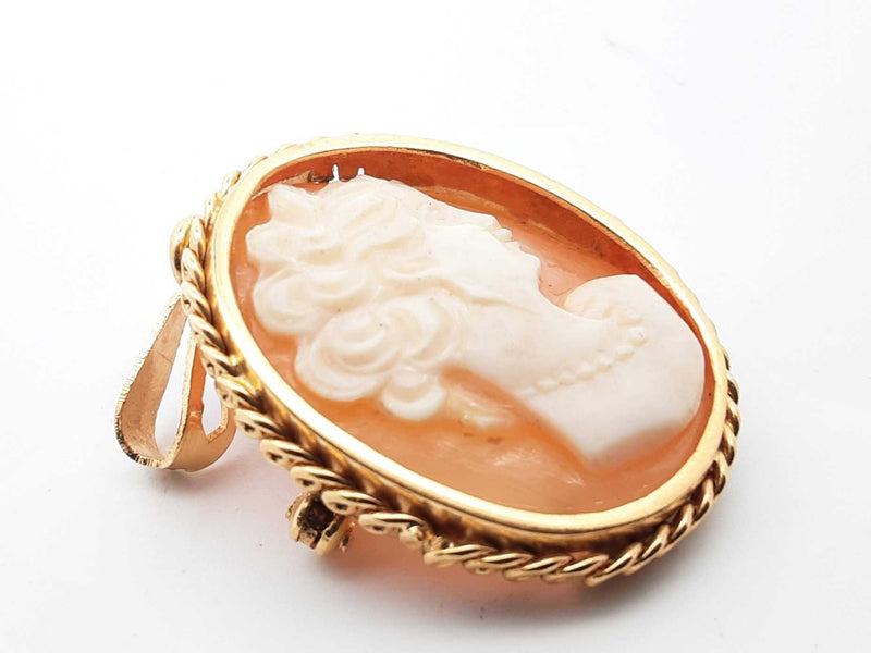 18k Yellow Gold Cameo Brooch Pendant 1 In 6.9g Lh0924oxzde