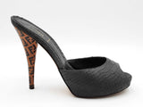 Fendi Peep-toe Mules In Black Python-embossed Leather Size It 38.5 Fw0726rxdu