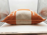 Hermes Avalon 70 Potiron Orange Ecru Beige Wool Large Throw Pillow Do0326rorde
