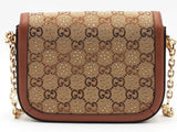 Gucci Crystal Gg Monogram Mini Horsebit Brown Handbag Aa0626ezxsa