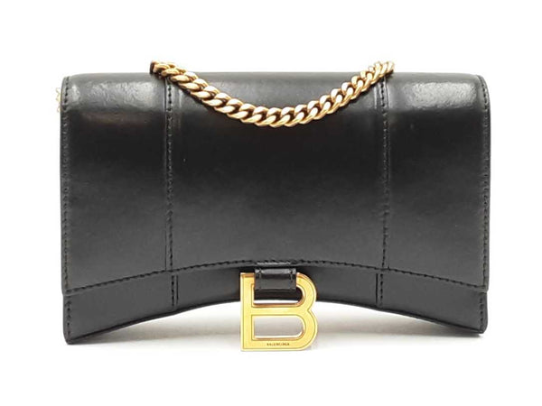 Balenciaga 2022 Hourglass Wallet With Chain In Black Leather Fw0o725pzxdu