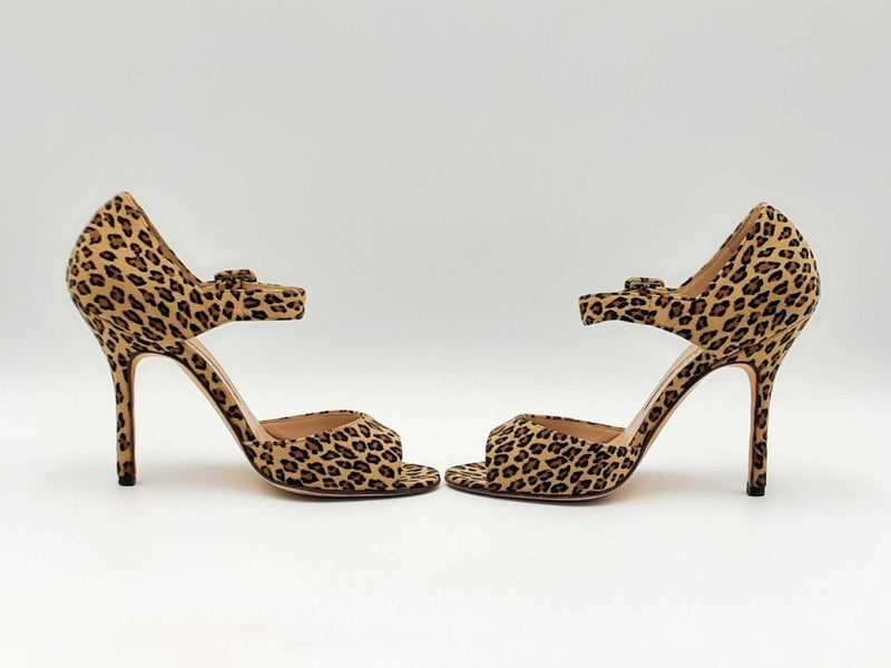 Manolo Blahnik Peep Toe Pumps In Leopard Print Suede Size Eu 35 Us 5 Fw0725rxdu