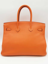 Hermes Birkin 35 Orange Clemence Palladium Hardware Handbag Do0825lxzxzde