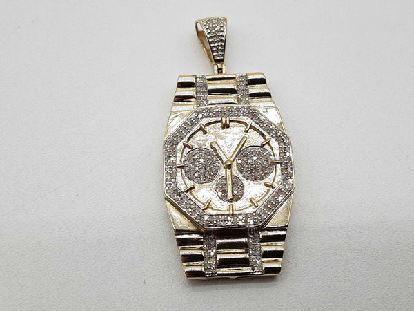 Chip Diamonds 10k Yellow Gold 10.9g Rolex Watch Style Pendant Do0425wxzde