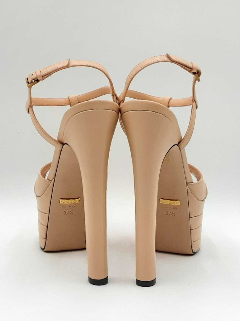 Gucci Angel T-strap Platform Heels In Neutral Leather Size Eu 37.5 Fw0225szdu