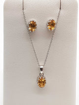 Citrine 0.925 Sterling Silver 4.5g Necklace Stud Earrings Ensemble Do0925lide