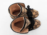 Gucci Combat Ankle Boots In Beige & Ebony Gg Monogram Wool Size 39 Fw00625ozxdu