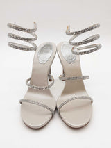 Rene Caovilla Cleo Satin & Rhinestone Snake Ankle Wrap Heels Size 36 Eb1225lxzde