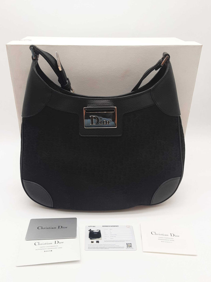 Christian Dior Black Oblique Canvas Hobo Shoulder Bag Do0425orxde