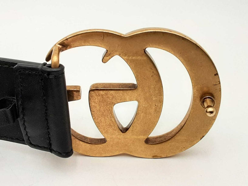 Gucci Marmont Black Leather Belt With Gold Tone Gg Buckle Fw1224oxzsa