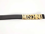 Moschino Gold Letters Logo Black Leather Belt Size 38 Sd0526izdu