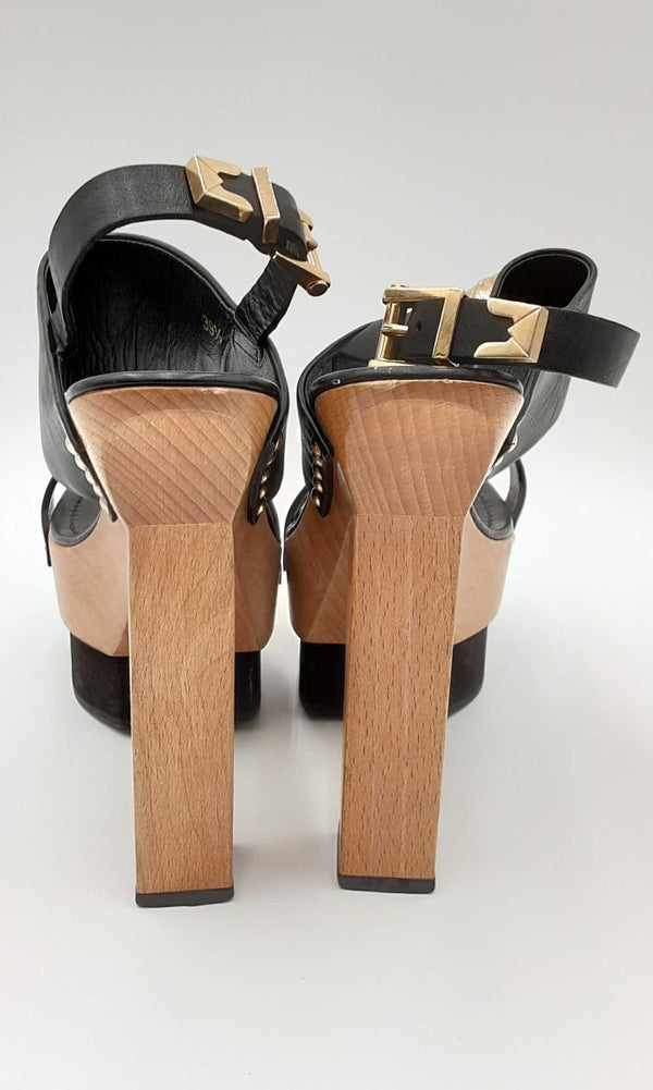 Versace Medusa Wooden Block Heel Platform Sandals Size 39.5 Eb0424rxdu