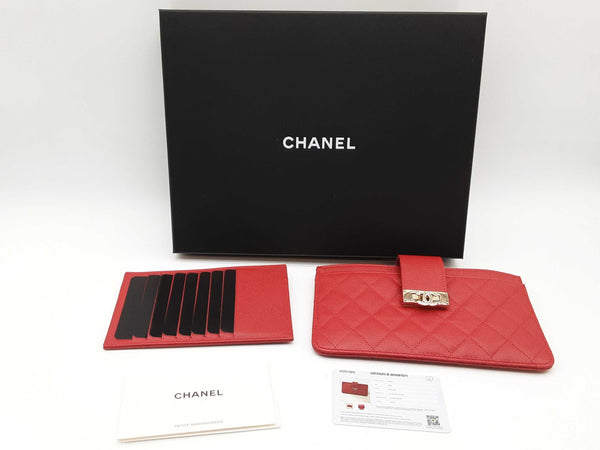 Chanel Red Quilted Cavier Leather Wallet Do0325erxde