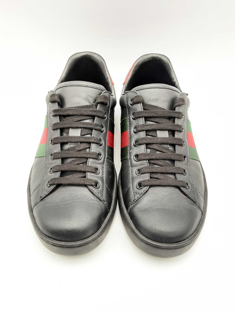 Gucci Ace Black Leather Low Top Sneakers Size 7 Fw0924crsa