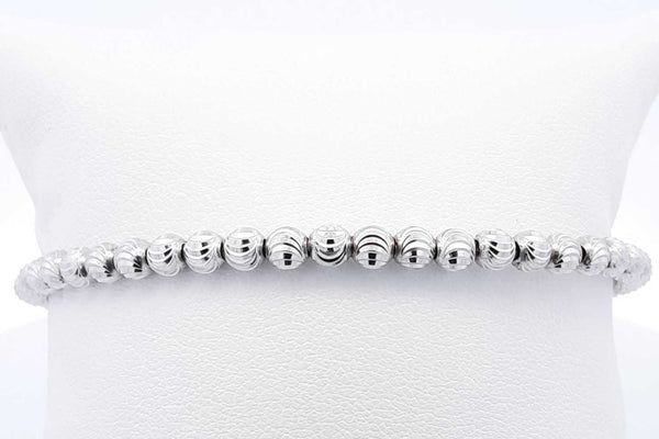 14k White Gold Moon Cut Ball Bead Cuff Bracelet 5.9 Grams Eb1024ocrsa