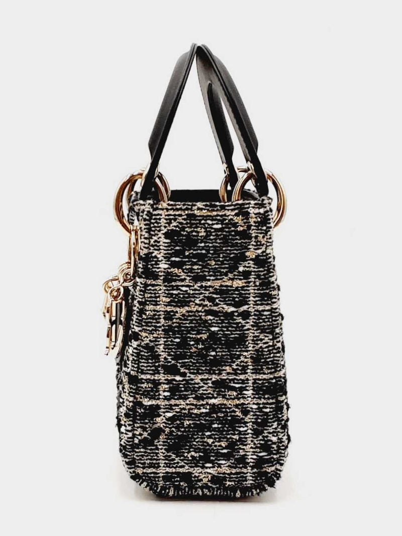 Christian Dior Mini Lady Dior In Tweed & Gold Cannage Fw0825wzxzdu