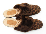 Gucci Lawrence Mules In Gg Monogram Suede & Faux Fur Size 12 Fw0926lxzdu